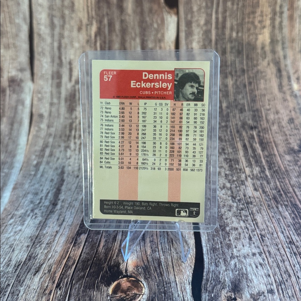 Vintage 1985 Fleer Dennis Eckersley #57 Baseball Trading Card Item #ME5354 - Picture 2 of 2